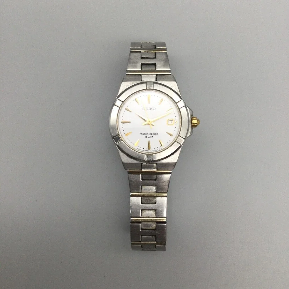 Seiko Womens Watch 25mm White Dial Stainless Date 7N82-6F50 New Battery 6